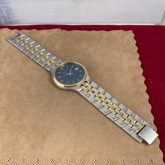 Vintage 2 Tone Daniel Mink Swiss Made Watch Elegantly Styled Blue Face - Picture 5 of 9